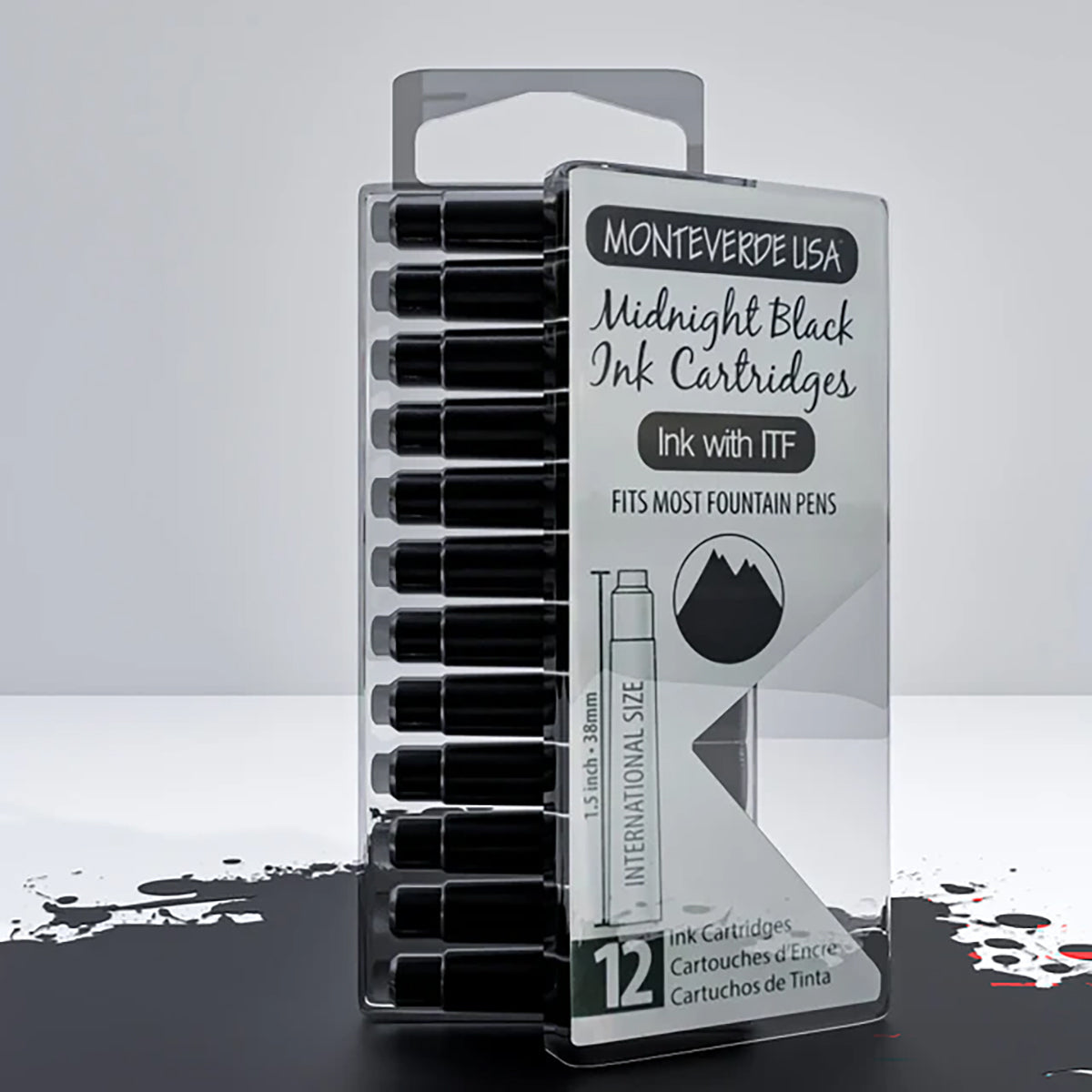 Monteverde Midnight Black International Fountain Pen Ink Cartridges Pack of 12