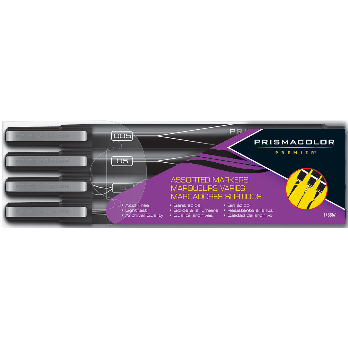 Prismacolor Illustration Markers 4 Markers Set, Brush, Chisel, O5 and 005 Fine Line Black Ink