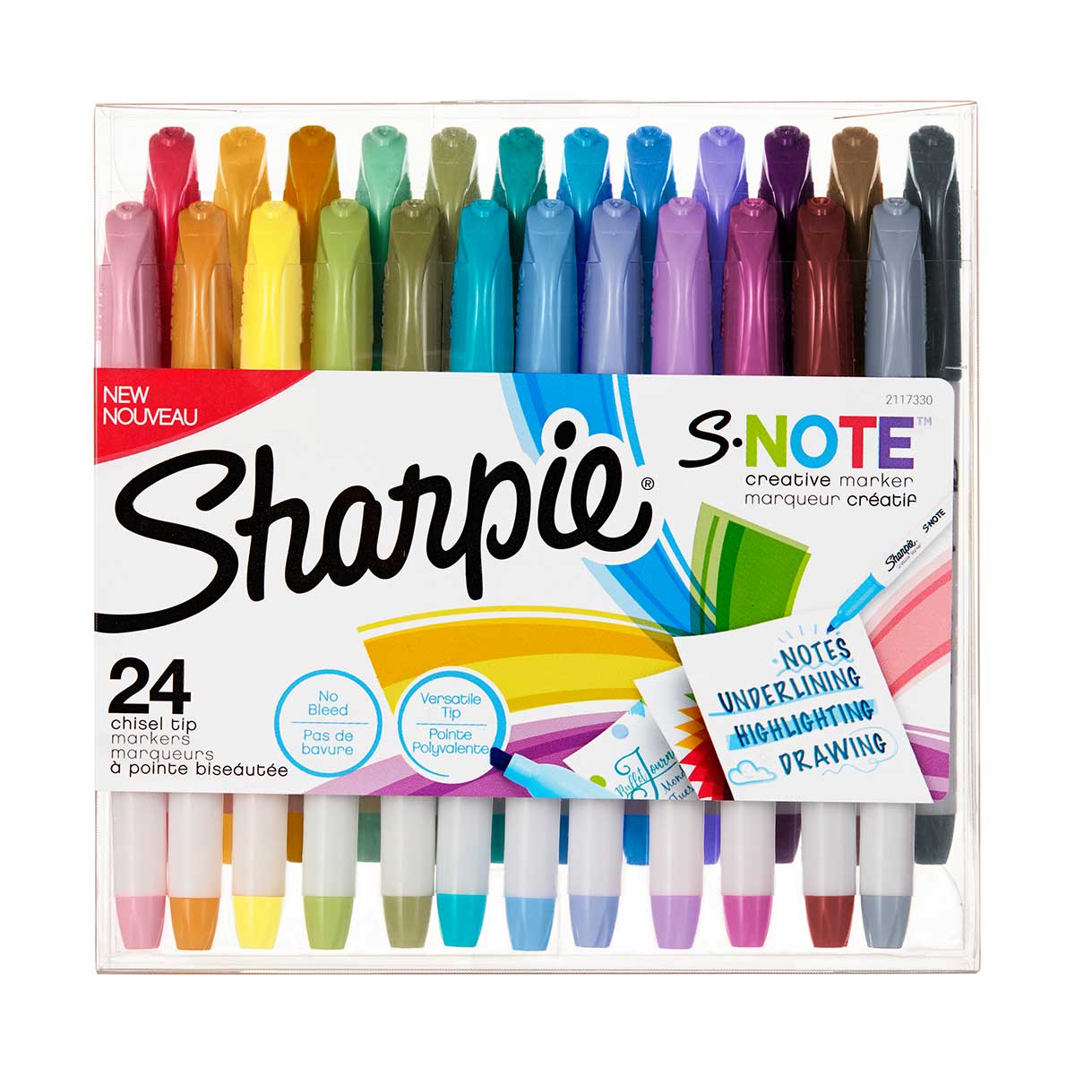 Sharpie No Bleed S-Note Creative Markers Assorted Colors 24 Ct for Highlighting, Drawing, and Notes