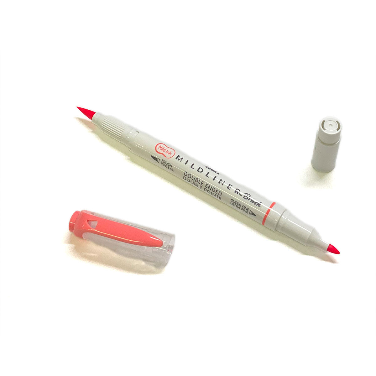 Zebra Mildliner Highlighter Coral Pink Double Ended Brush and Fine