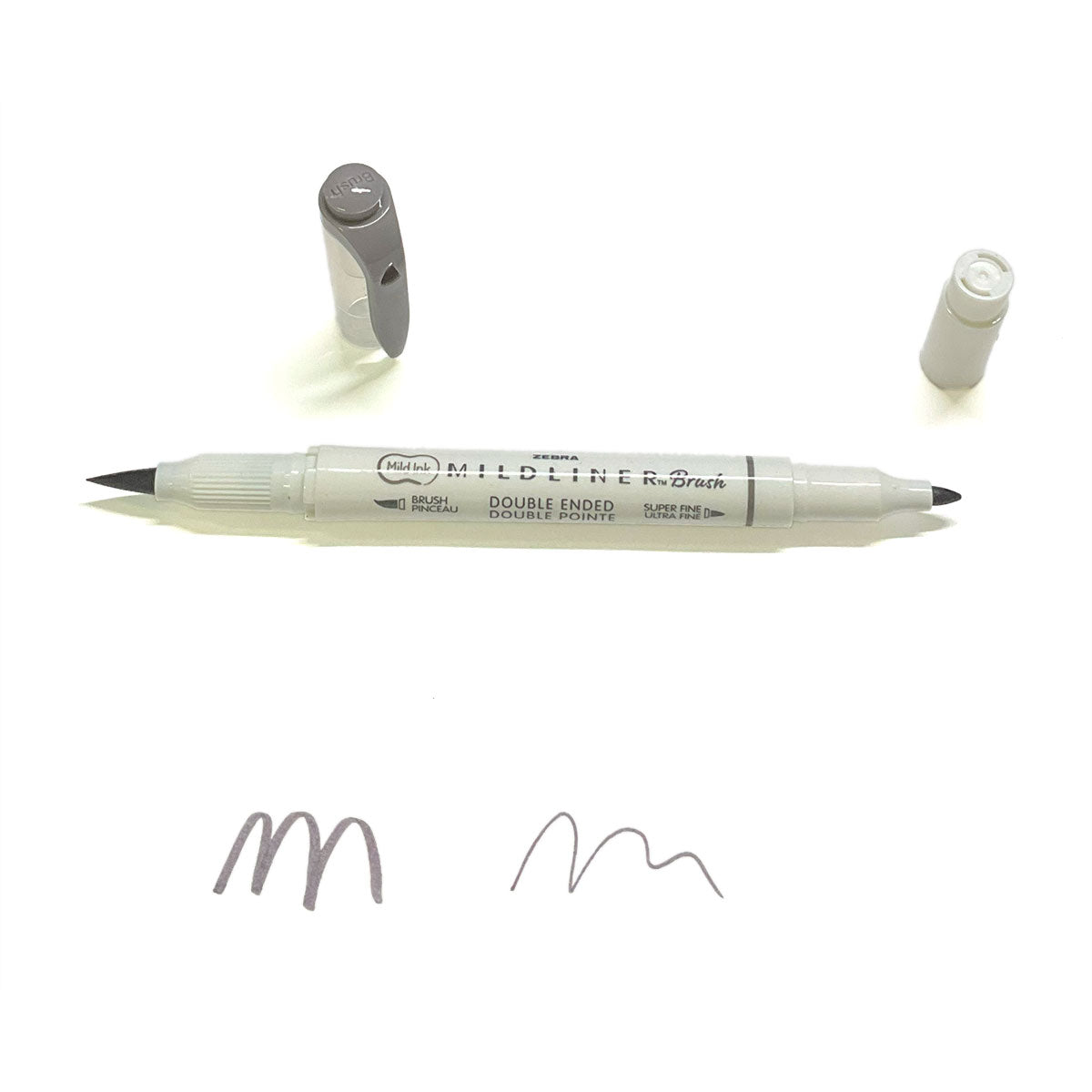 Zebra Mildliner Highlighter Dark Grey Double Ended Brush and Fine