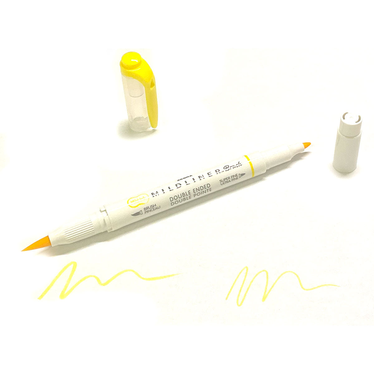 Zebra Mildliner Highlighter Lemon Yellow Double Ended Brush and Fine