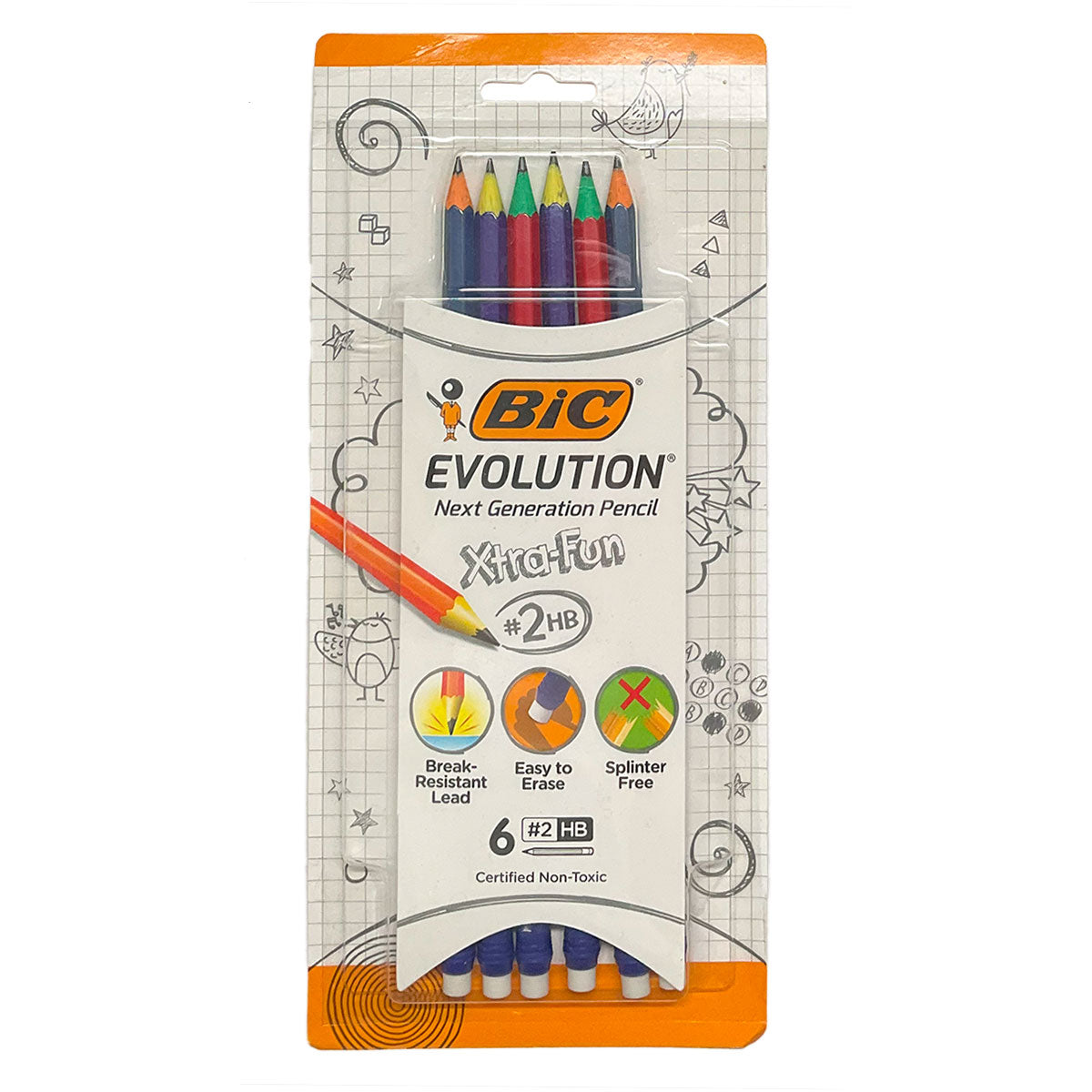 Bic Xtra-Fun Break Resistant #2 School Pencils Non Toxic Pack of 6