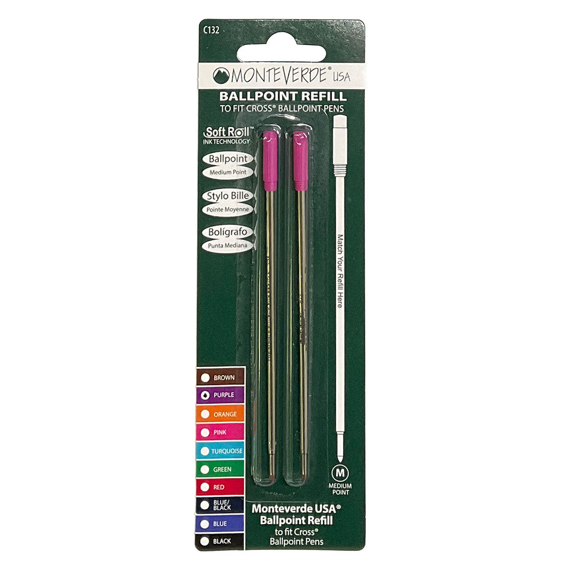 Refills for Cross Ballpoint Pens, Pink Ink - By Monteverde (Same Size as 8513)