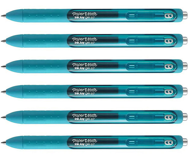 Paper Mate Inkjoy Gel Teal Medium Point 0.7 mm Retractable Gel Pen Pack of 6