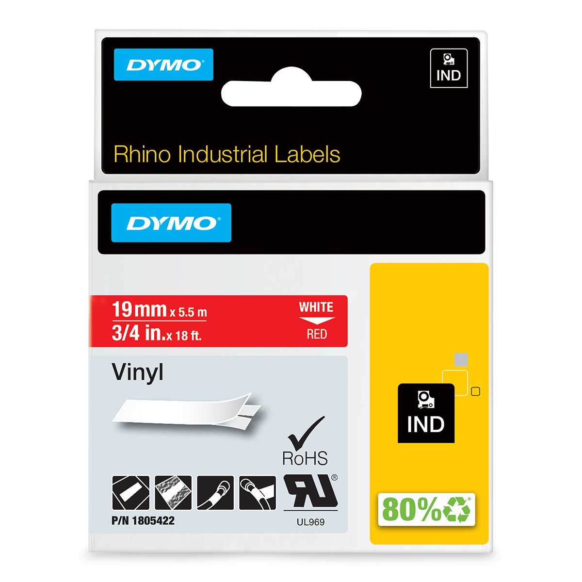 Dymo Red Label Refill For Rhino Label Maker White on Red 3/4 In For 5200, 6000+, 4200