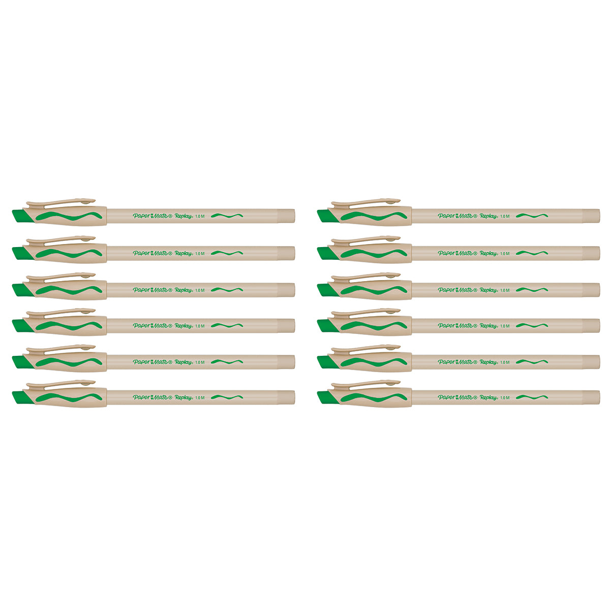 Paper Mate Replay Erasable Pen, Green Ink Pack of 12 Paper Mate Erasable Pens