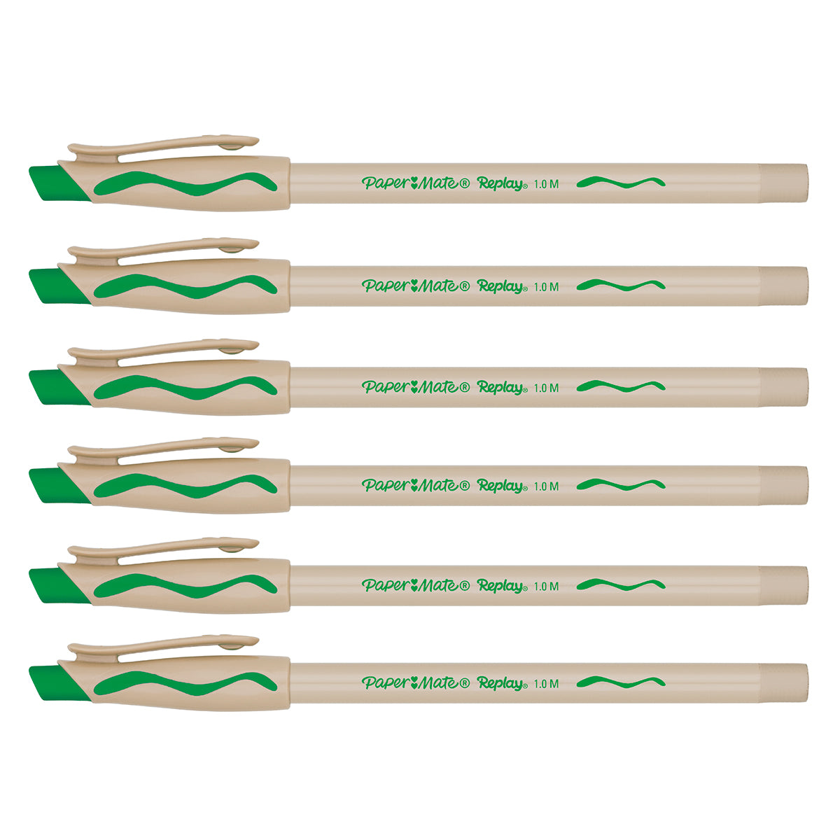 Paper Mate Replay Erasable Pen, Green Ink Pack of 6 Paper Mate Erasable Pens