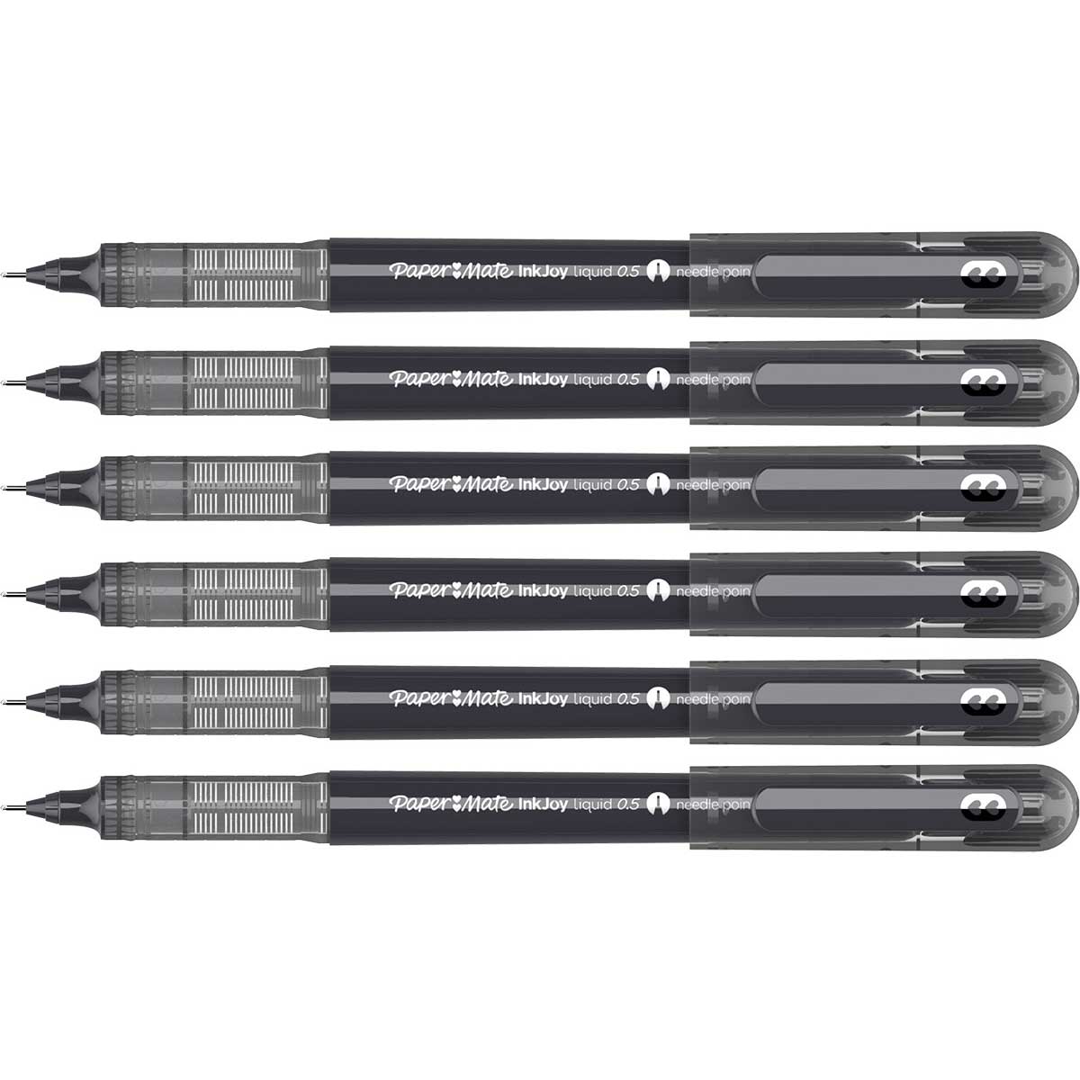 Paper Mate Needle Point Pens .5MM Black Ink - Inkjoy Liquid Pack of 6