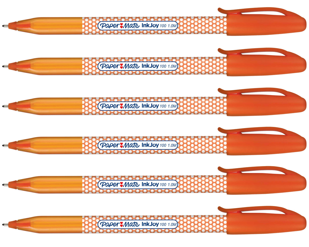 Paper Mate Orange Ink Pens Pack of 6, Polka Dot Design