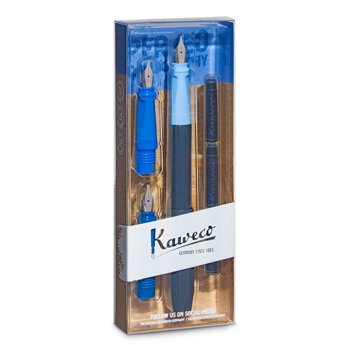 Kaweco Perkeo Calligraphy Set Blue, 3 Nibs 1.1mm, 1.5mm, 1.9mm, and 3 Cartriges
