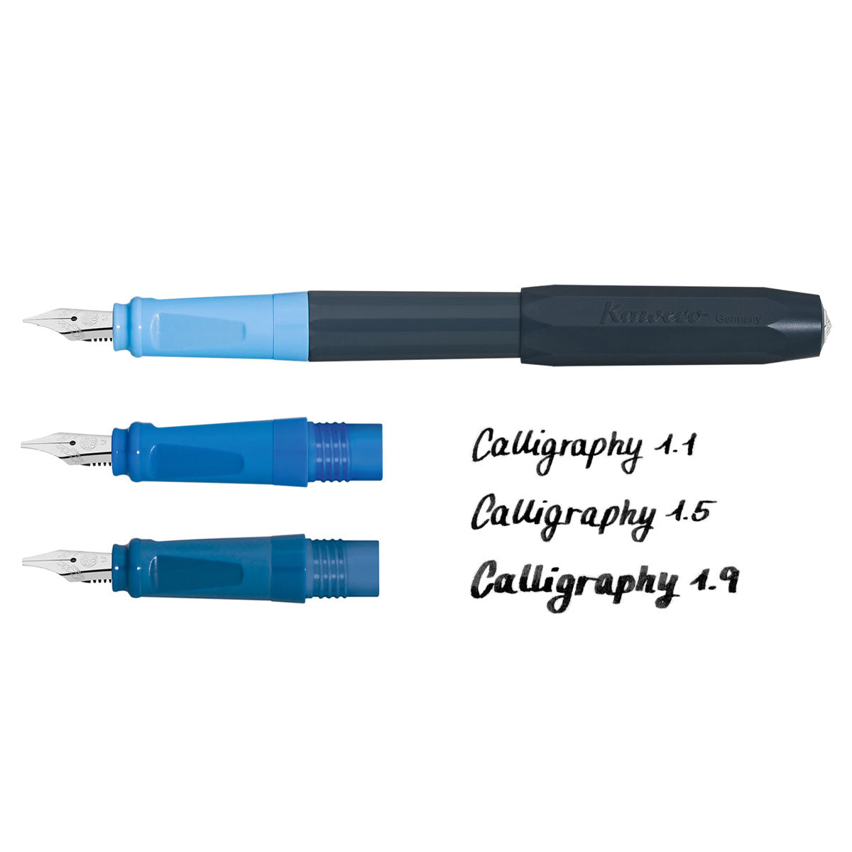Kaweco Perkeo Calligraphy Set Blue, 3 Nibs 1.1mm, 1.5mm, 1.9mm, and 3 Cartriges