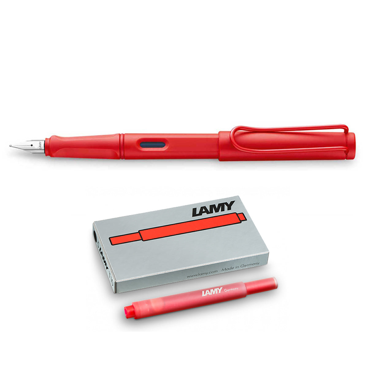 Lamy Safari Strawberry Fountain Pen Medium with 5 Free Red Lamy Cartridges Lamy Fountain Pens