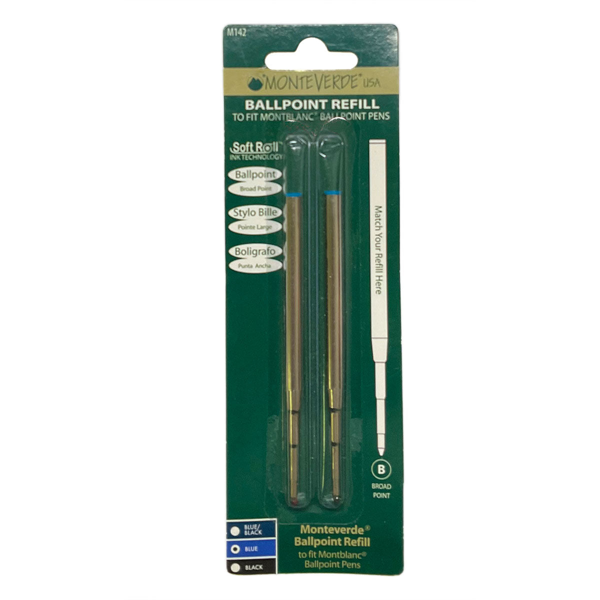 Refill for Montblanc Ballpoint Pens, Blue Ink Broad Tip by Monteverde 2 Pk