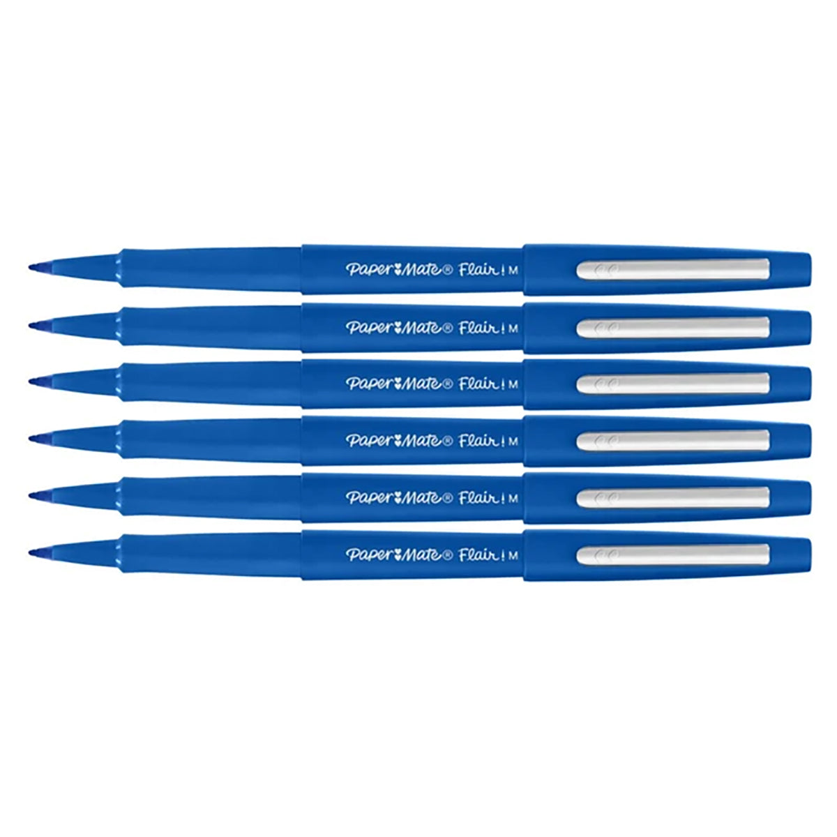 Papermate Flair Blue Felt Tip Pens Medium Point Guard Pack of 6