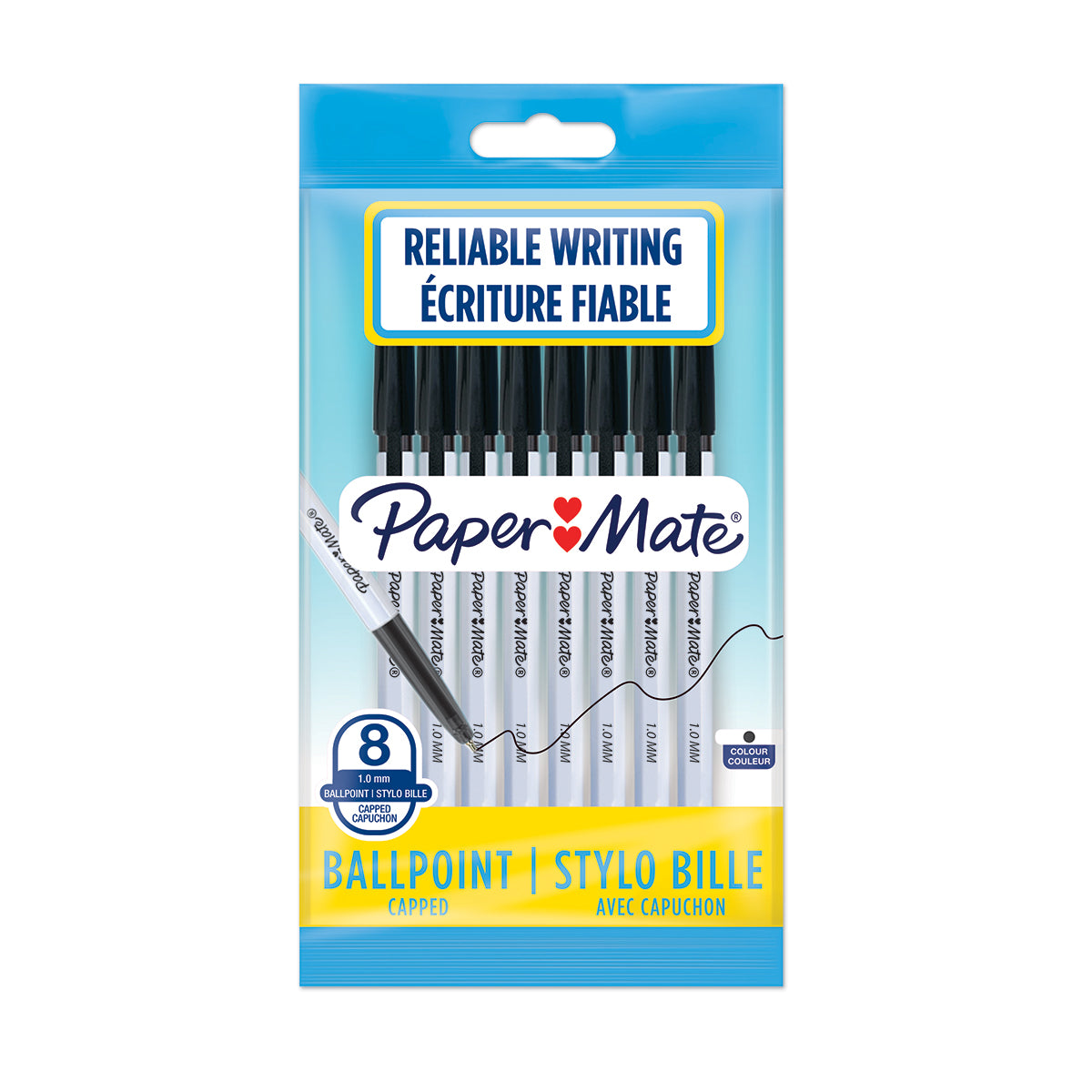 Papermate 045 Black Ink Capped Ballpoint Pens Pack of 8 1.0MM Paper Mate Ballpoint Pen