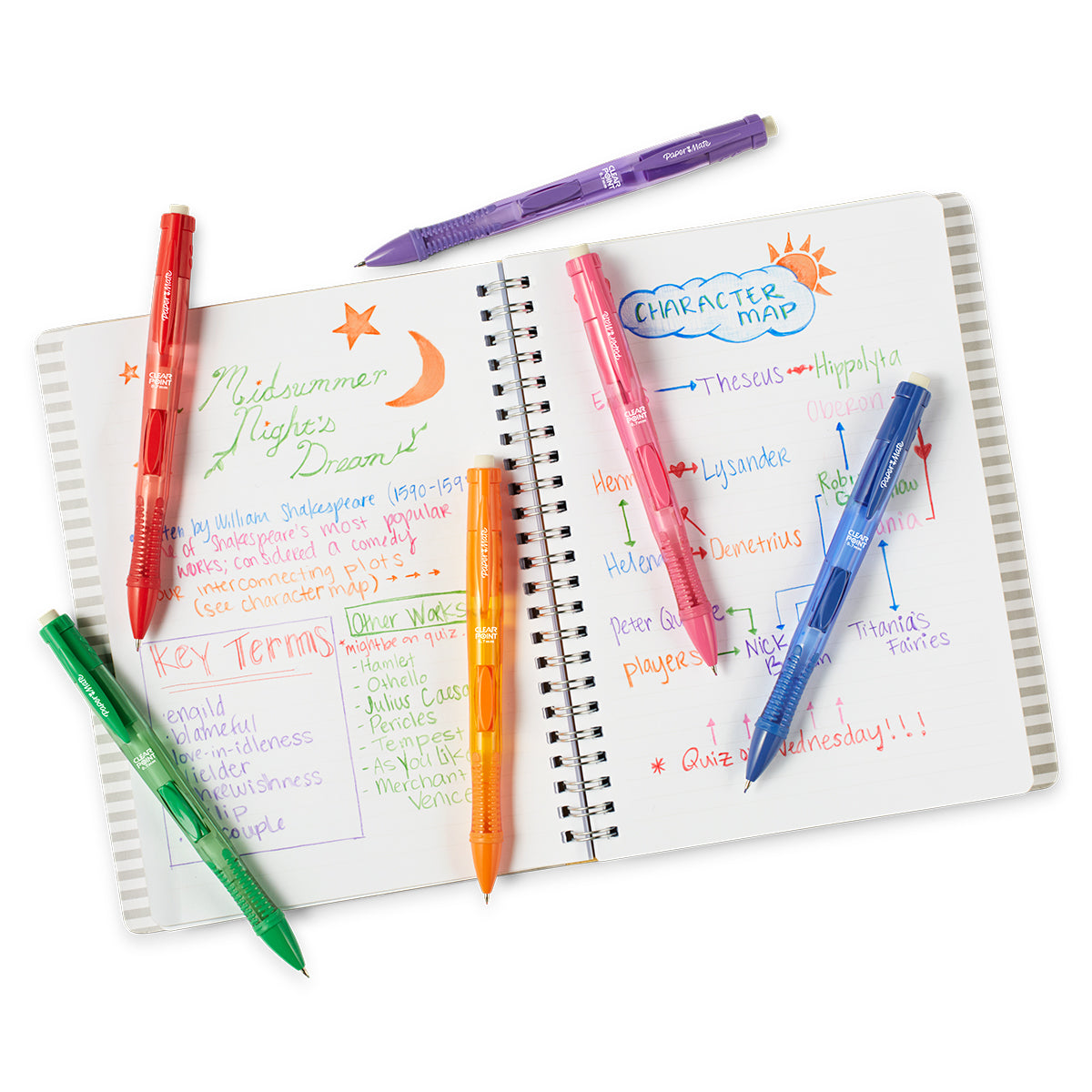 Papermate Clearpoint Color Lead Pencils, Assorted Colors, Purple, Blue, Green, Orange, Red, Pink Paper Mate Pencil