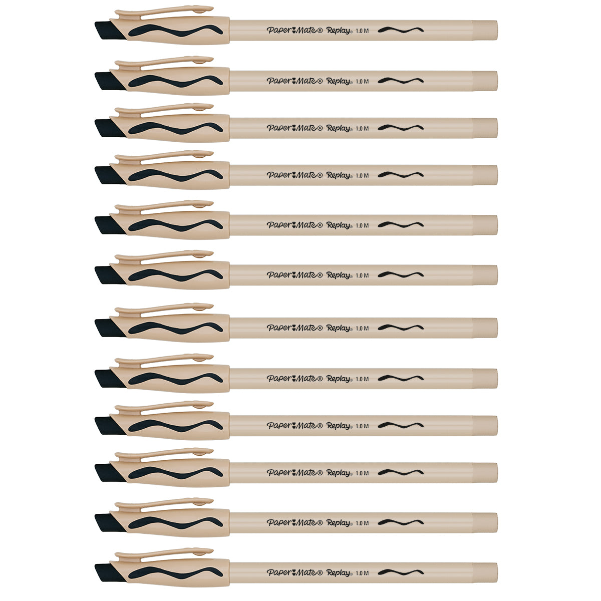 Paper Mate Replay Erasable Black Ink Pen Medium, Pack of 12 Paper Mate Ballpoint Pens