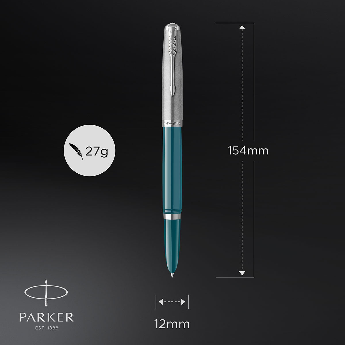 Parker 51 Teal Chrome Trim Fountain Pen Fine 2123506