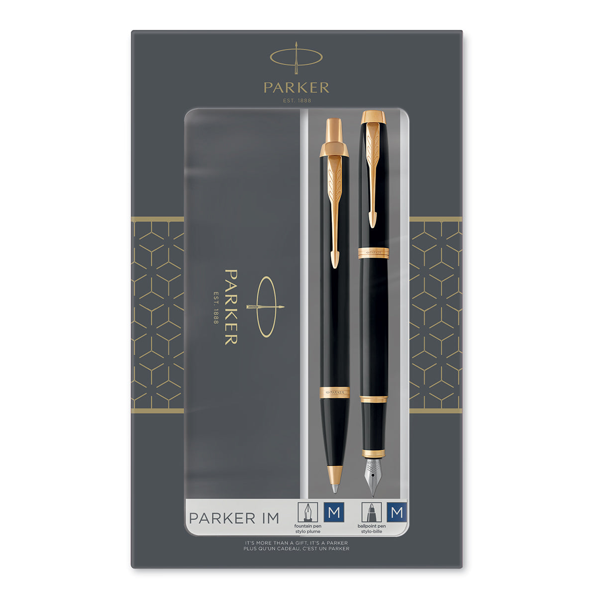 Parker IM Gift Set Fountain Pen and Ballpoint Black Gold Trim Parker Fountain Pens