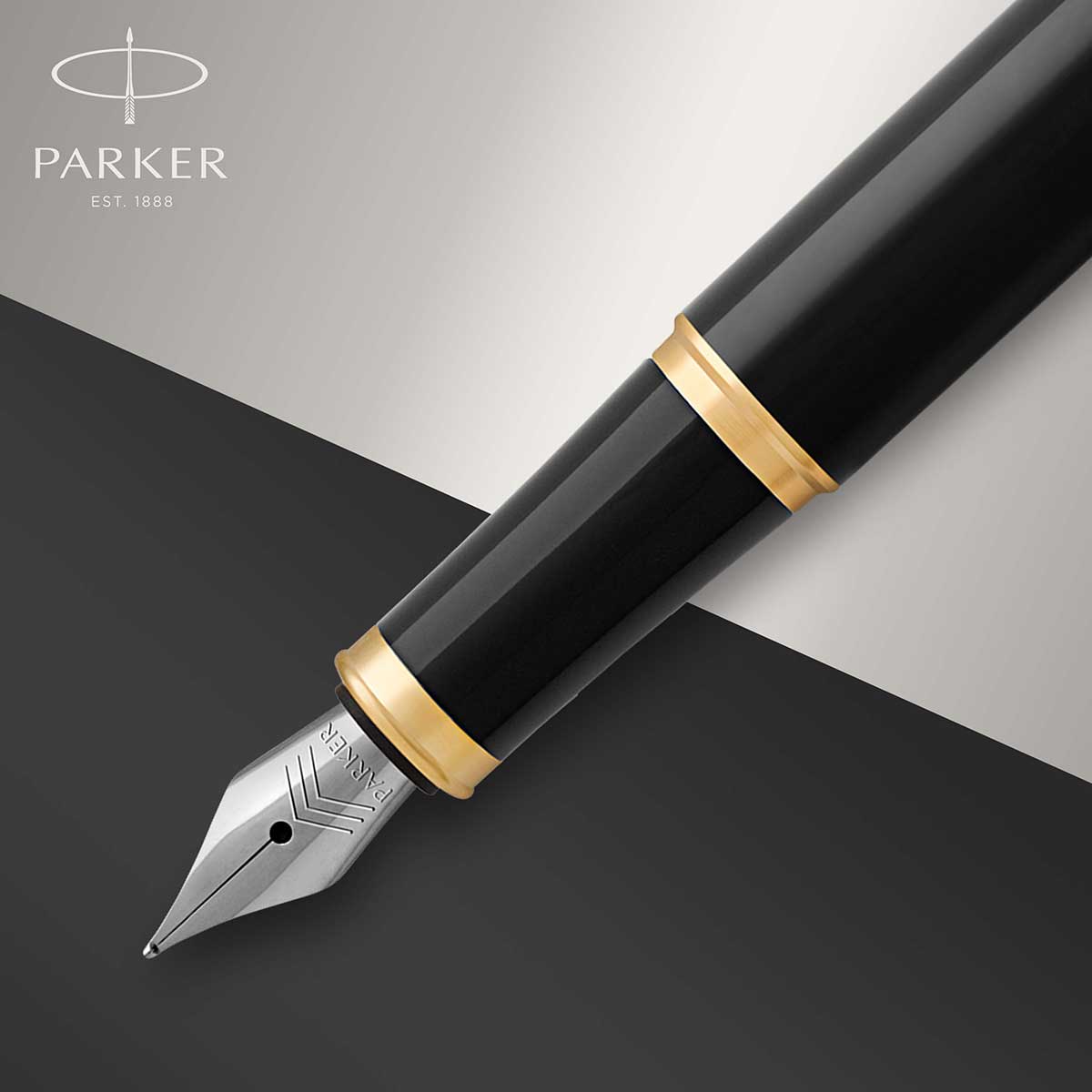 Parker IM Black Lacquer Gold Trim Fountain Pen Fine Nib 1931645