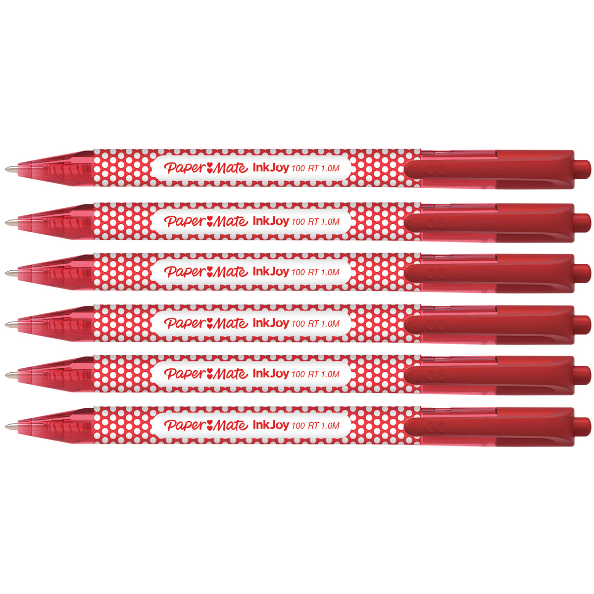 Papermate Inkjoy 100 Red Polka Dot Ballpoint Red Ink Retractable Pack of 6 Paper Mate Ballpoint Pen