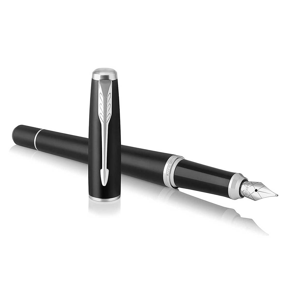 Pre Owned Parker Urban Fountain Pen Matte Black, Chrome Trim, Fine in Gift Box