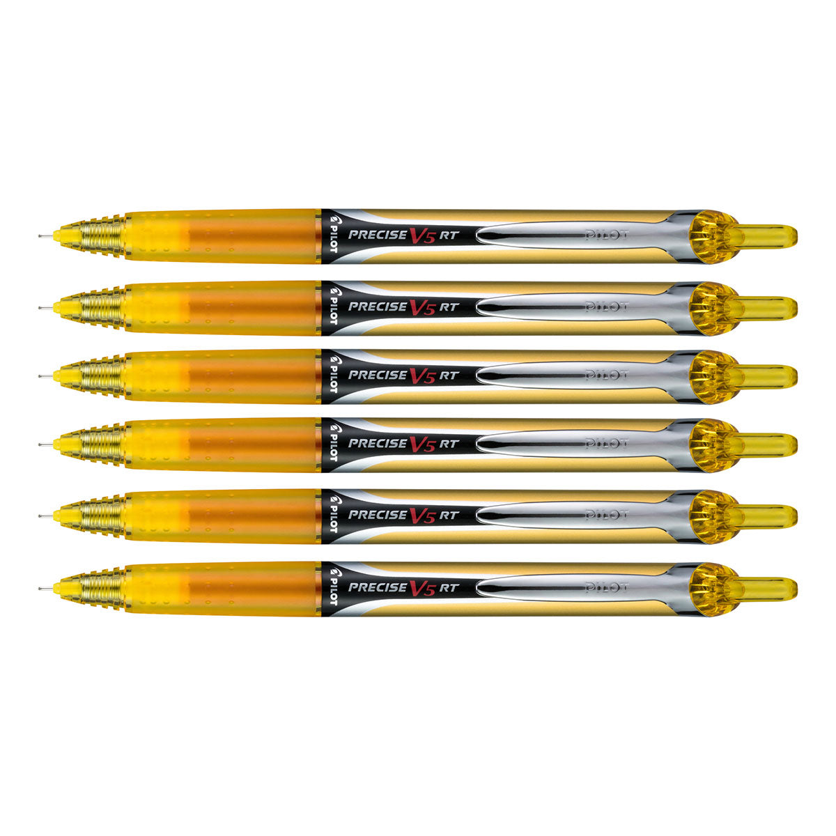 Pilot Precise V5 RT Yellow Pens Pack of 6  Pilot Rollerball Pens