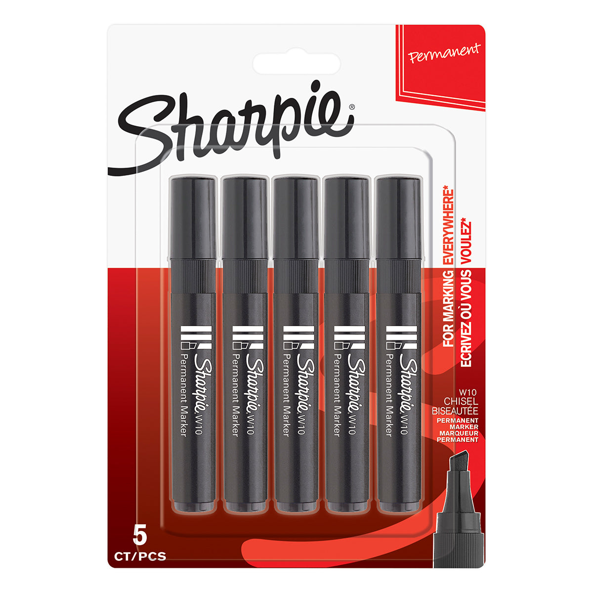 Sharpie Chisel Thick Tip Black Permanent Markers W10 Pack of 5 Sharpie Markers