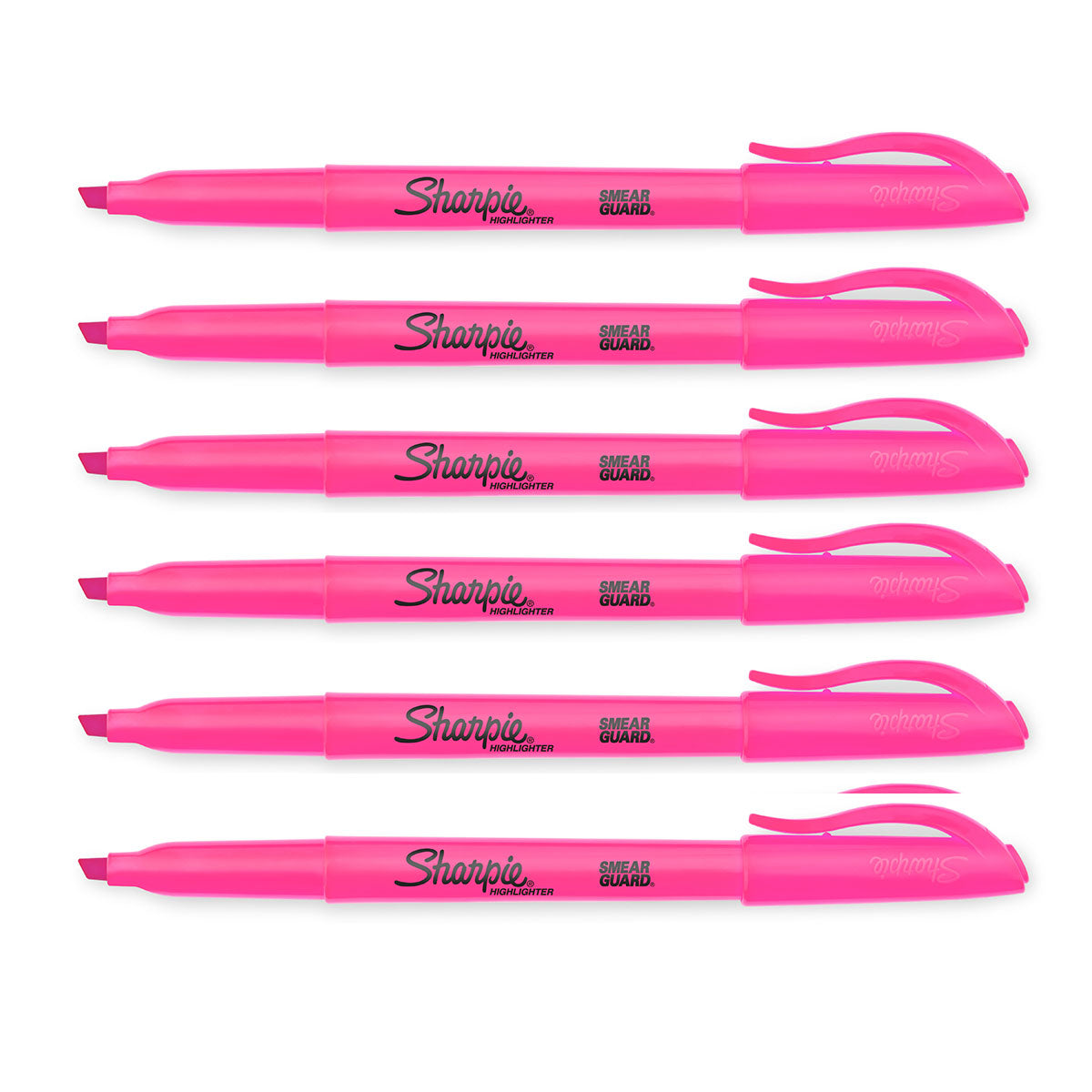 Sharpie Pink Pocket Highlighter Narrow Chisel Tip Smear Guard Pack of 6