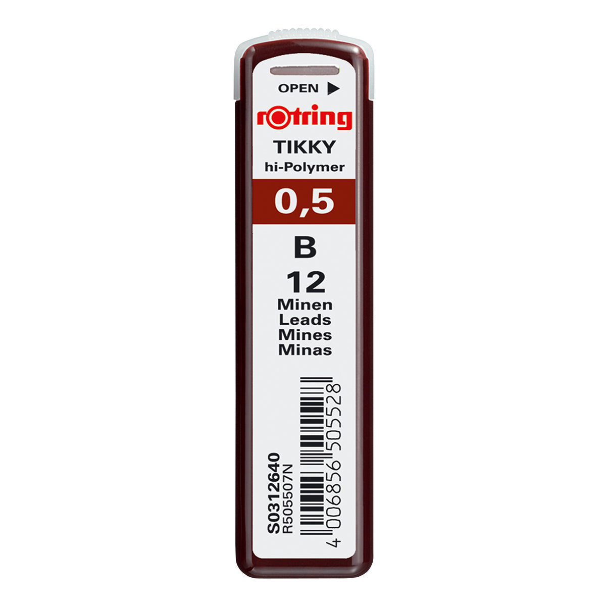 Rotring, 0.5 mm B Lead Refills Tube of 12, S0312640 Rotring Leads