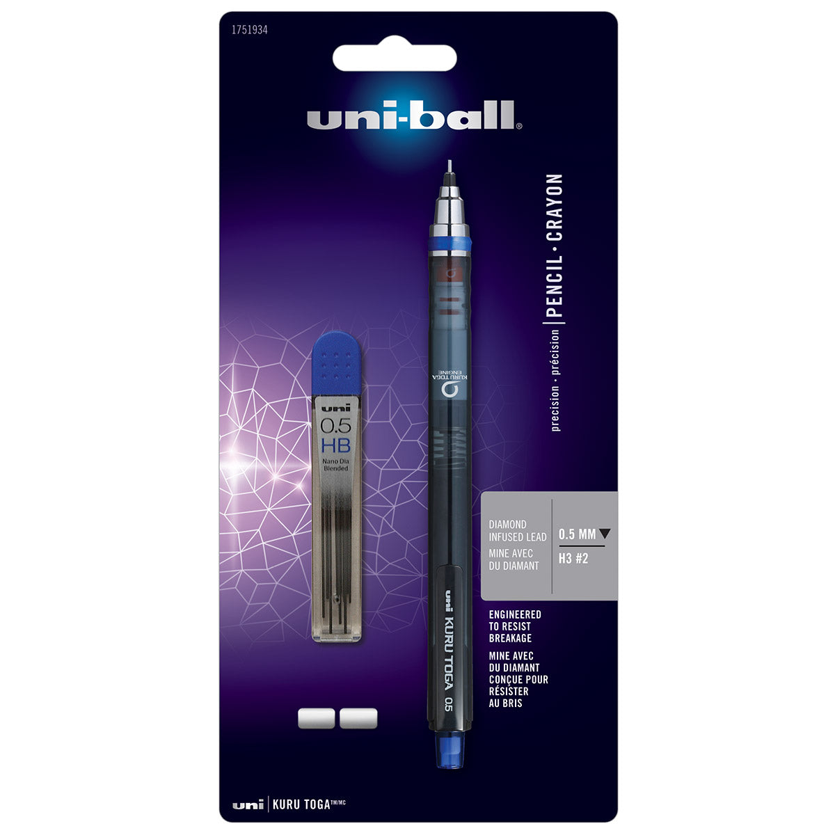 Uni-Ball Kurutoga 0.5mm HB #2 Mechanical Pencil, Nano Dia Blended Lead Refills, Eraser Refills Uni-Ball Pencils