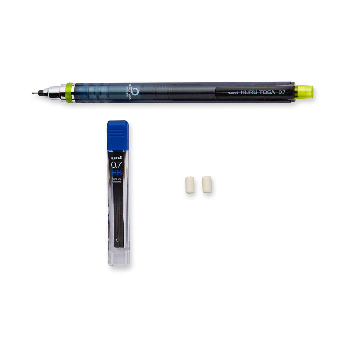 Uni-Ball Kuru Toga 0.7mm HB #2 Mechanical Pencil, Nano Dia Blended Lead Refills, Eraser Refills Uni-Ball Pencils