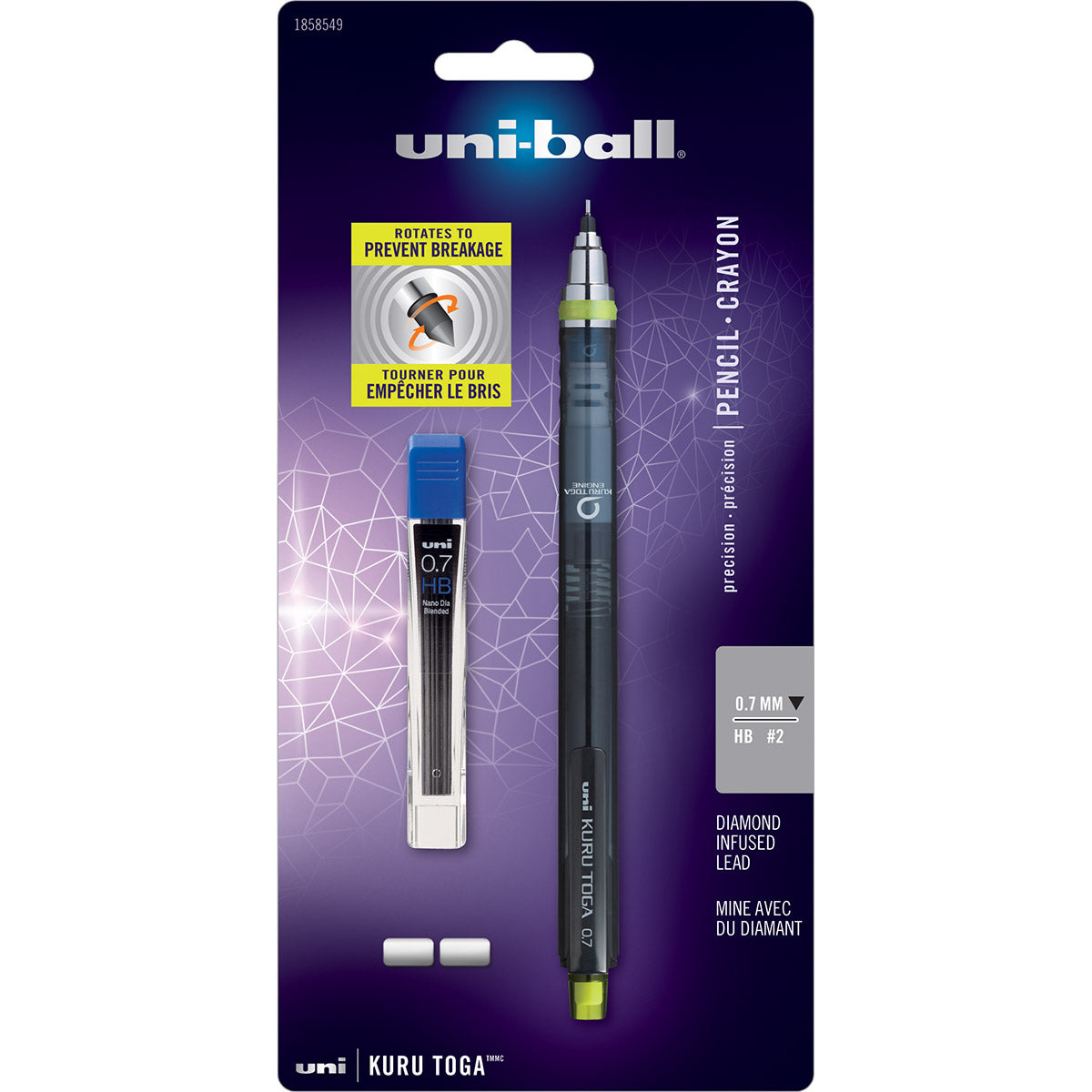 Uni-Ball Kuru Toga 0.7mm HB #2 Mechanical Pencil, Nano Dia Blended Lead Refills, Eraser Refills Uni-Ball Pencils