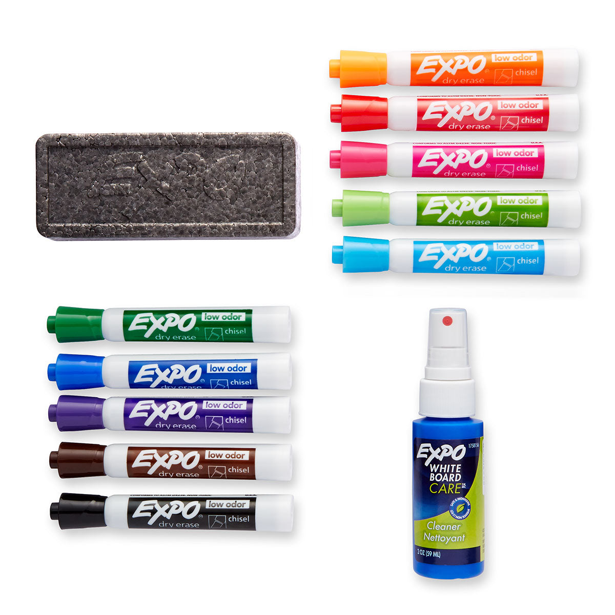 Expo Dry Erase Marker Set of 12 Markers, Eraser and Spray Cleaner Expo Dry Erase Markers