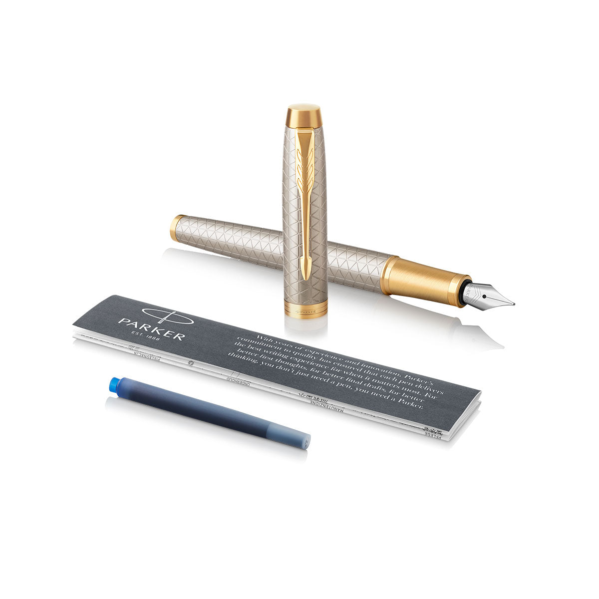 Parker IM Premium Fountain Pen, Warm Silver Gold Trim, Fine Parker Fountain Pens