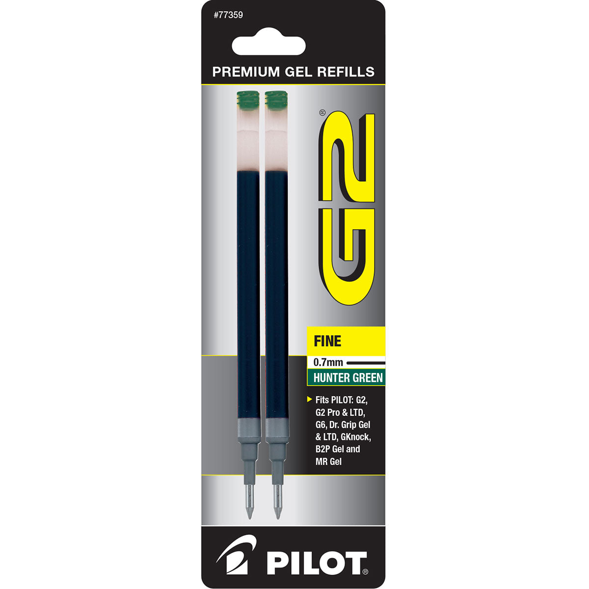 Pilot G2 Hunter Green 0.7mm Fine Gel Refills Pack of 2 Pilot Gel Refills