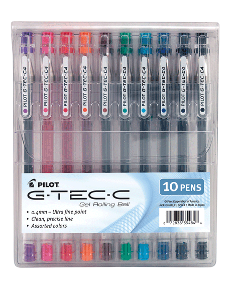 Pilot G-Tec C4 Gel Ultra Fine Rollerball Pen Assorted Colors Set of 10 - PensAndPencils.Net