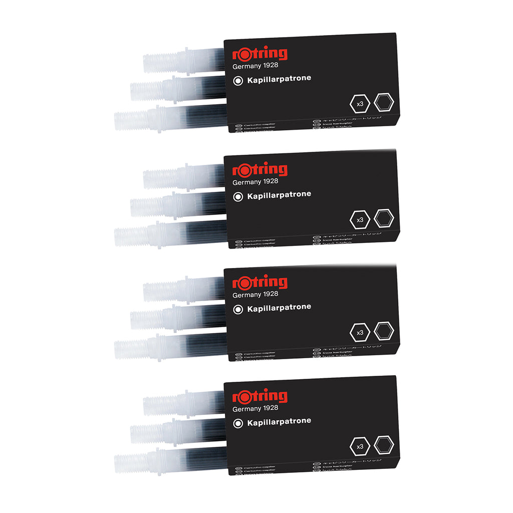 Rotring Rapidograph Ink Cartridges Black S0194640 Pack of 12 Capillary Cartridges PensAndPencils.Net