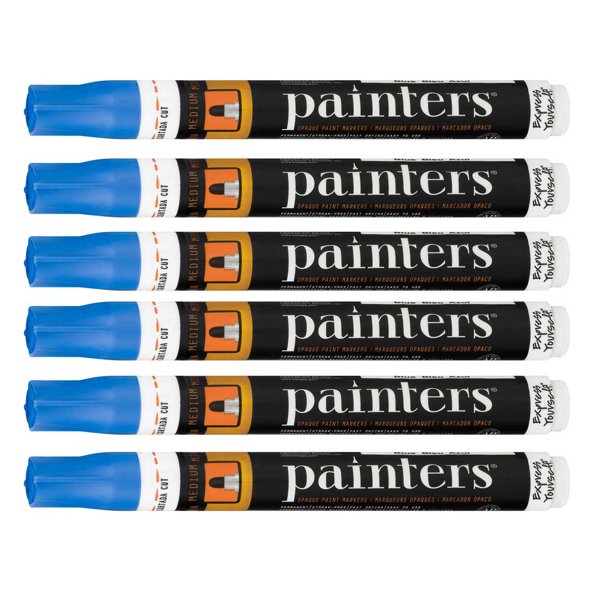 Blue Paint Markers, Medium, Permanent, Streak Free, Pack of 6 Sharpie Paint Markers