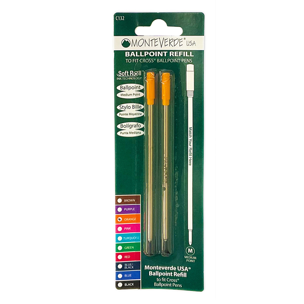 Refills for Cross Ballpoint Pens, Orange Ink - By Monteverde (Same Size as 8513)  Cross Ballpoint Refills