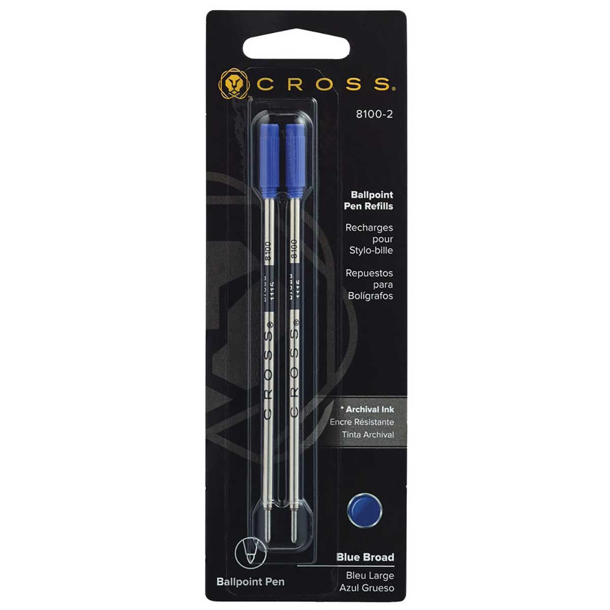 Cross Ballpoint Pen Refill, Blue, Broad 8100-2 Pack of 2, Cross Ballpoint Refills