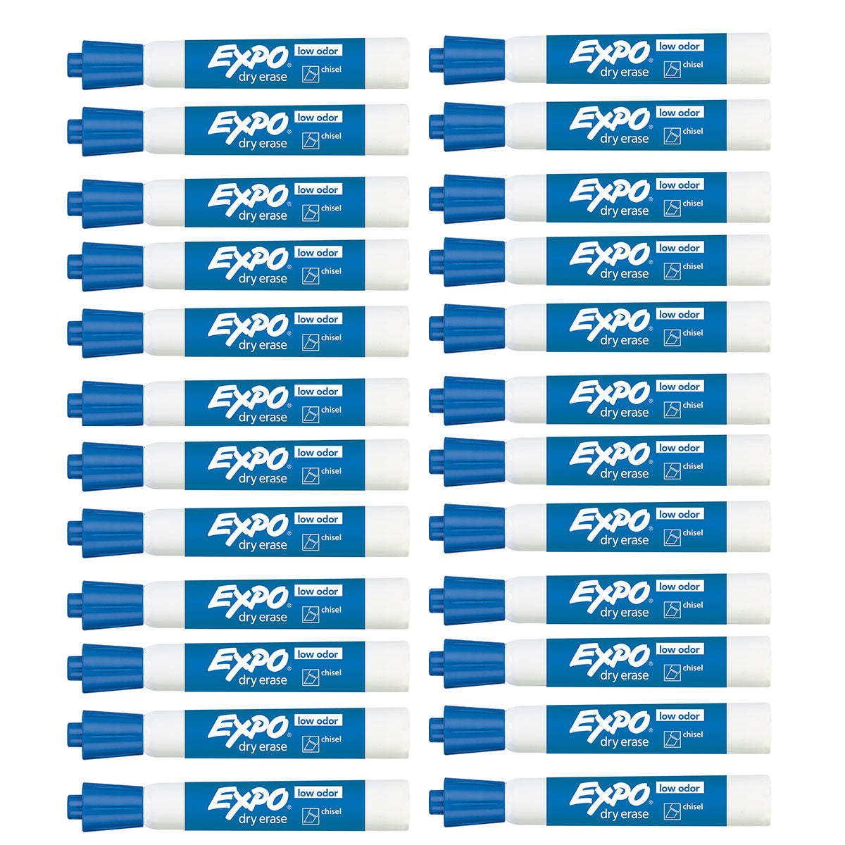 Expo Dry Erase Blue Low Odor Chisel Tip Marker - Bulk Pack of 24 Expo Dry Erase Markers
