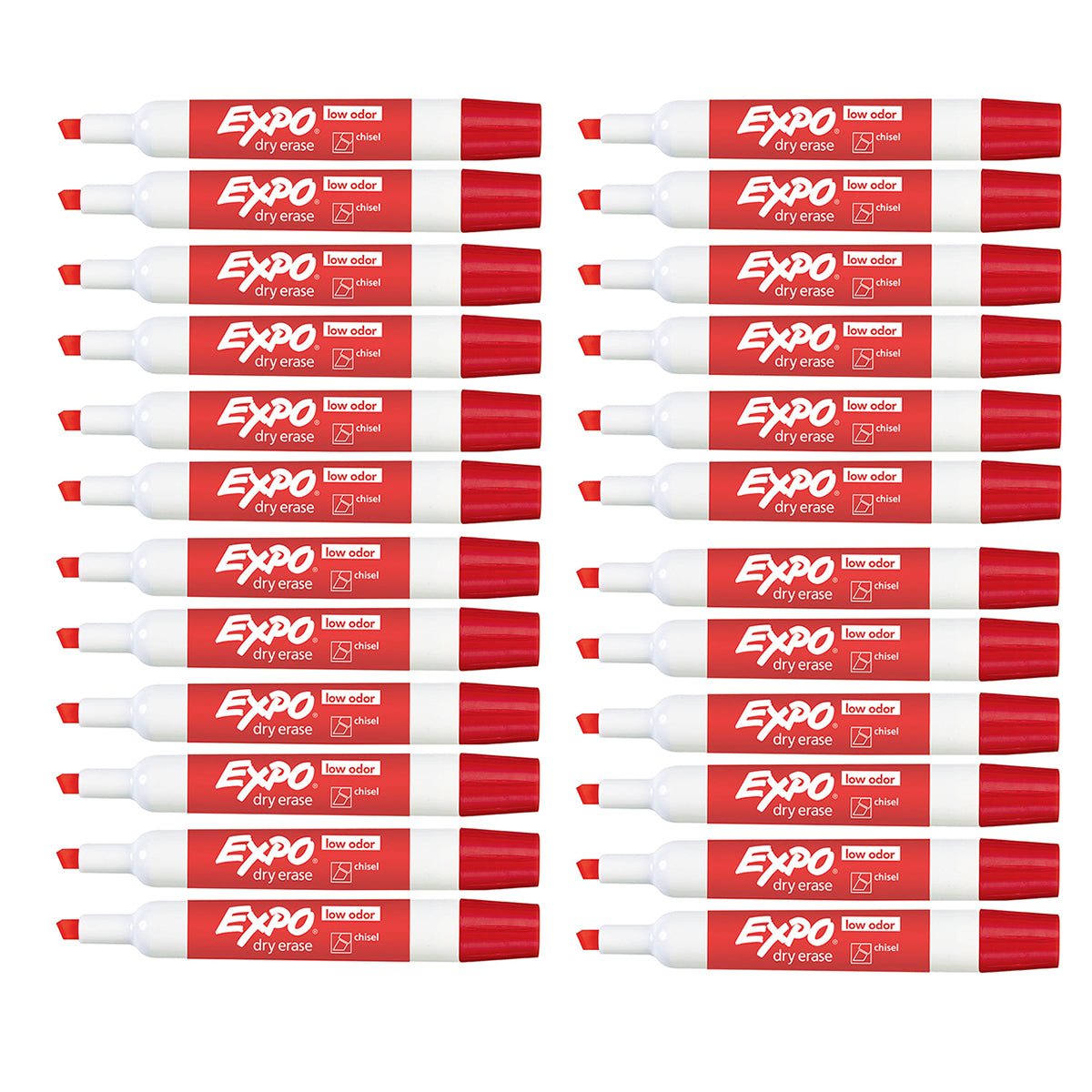 Expo Red Markers Dry Erase Low Odor Chisel Tip Bulk Pack of 24 Expo Dry Erase Markers