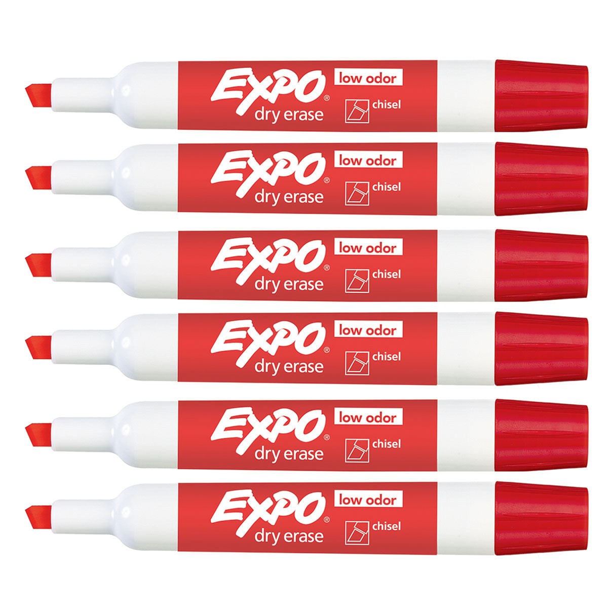 Expo Markers Red Chisel Tip, Dry Erase, Low odor, Pack of 6 Expo Dry Erase Markers
