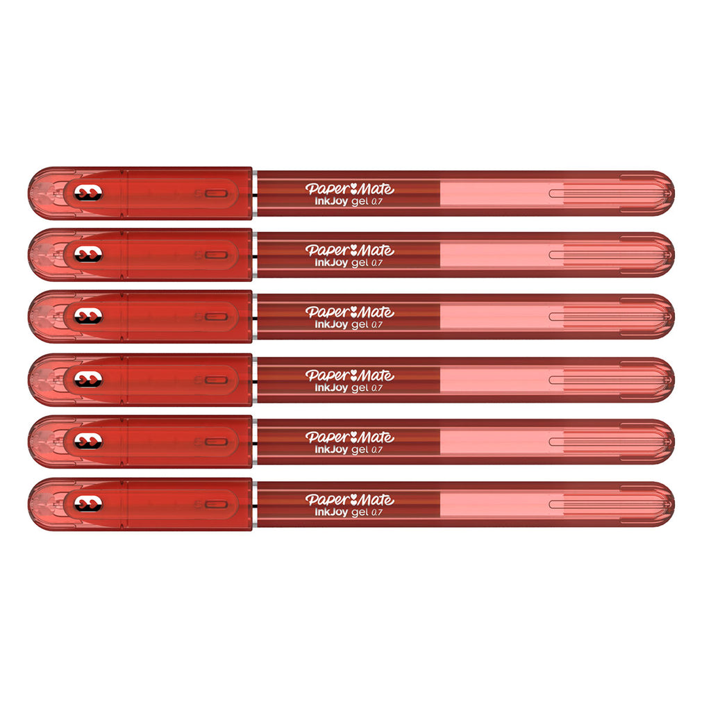 Paper Mate Inkjoy Gel Pen Red, 0.7mm Medium, Capped, Pack of 6 Paper Mate Gel Ink Pens
