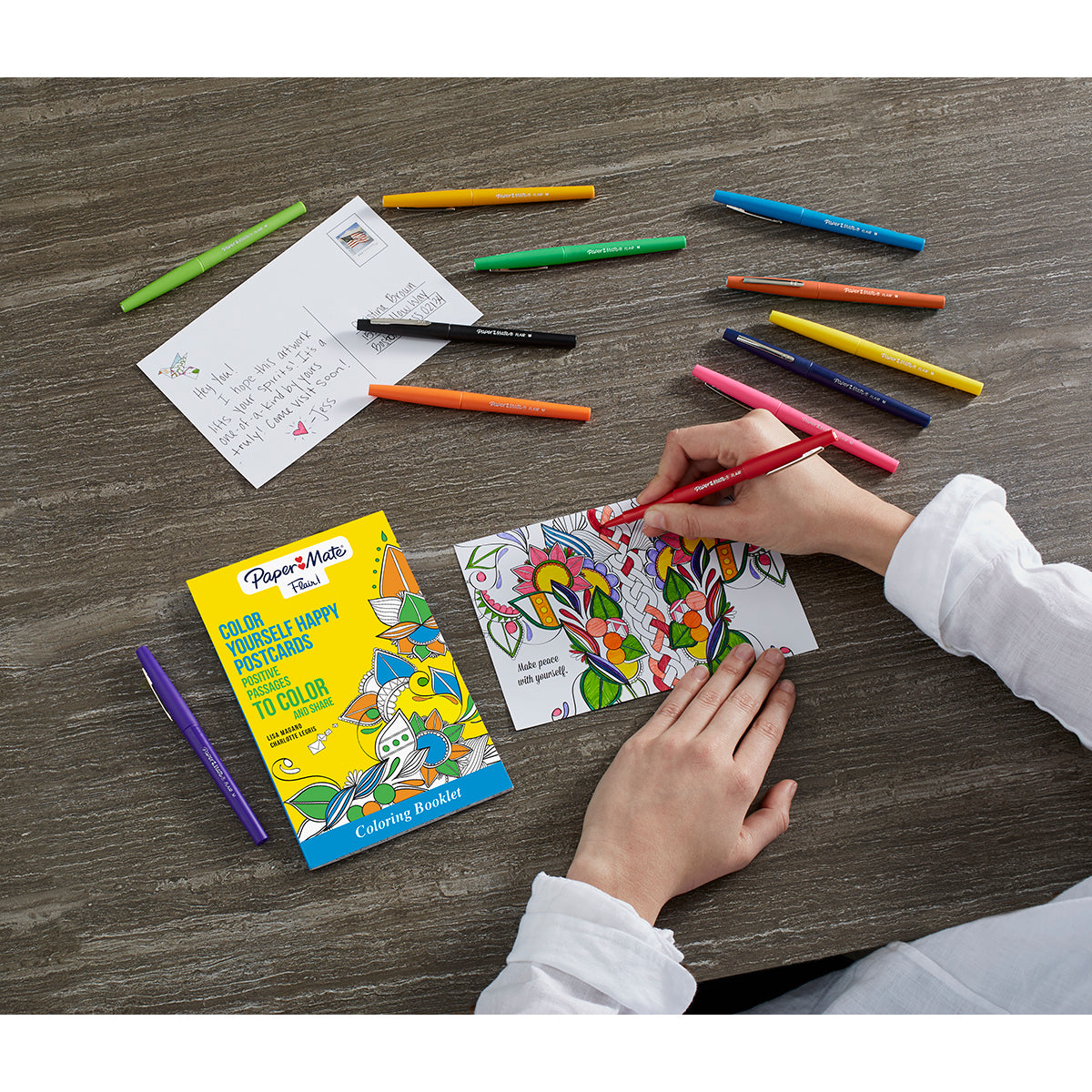 Postcard Coloring Book For Adults By Paper Mate, 16 Positive Messages Postcards Paper Mate Coloring Books