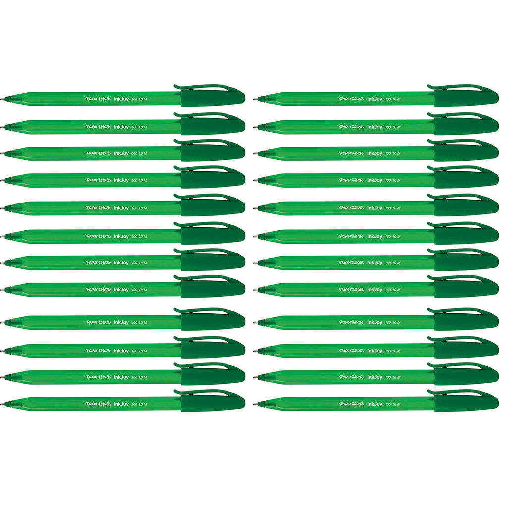 Paper Mate Inkjoy Green Stick Ballpoint Pen, Medium 1.0mm, Green Ink Bulk Pack Of 24