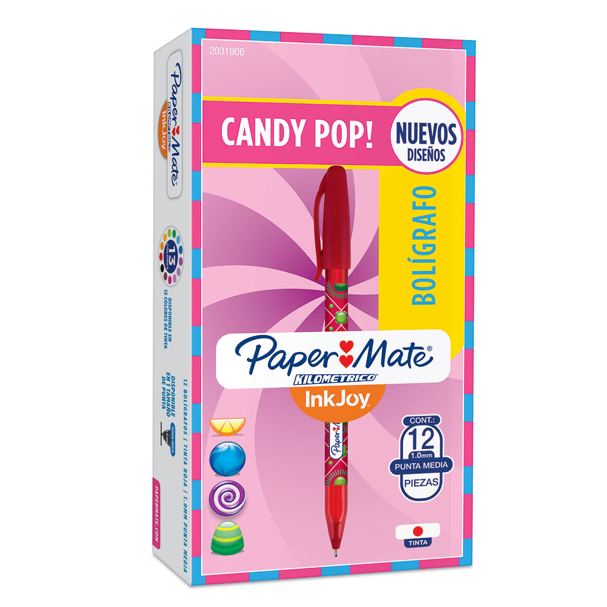 Paper Mate Inkjoy Candy Pop Red 100ST Ballpoint Pen, Medium 1.0mm, Red Ink Pack of 12 Paper Mate Ballpoint Pen