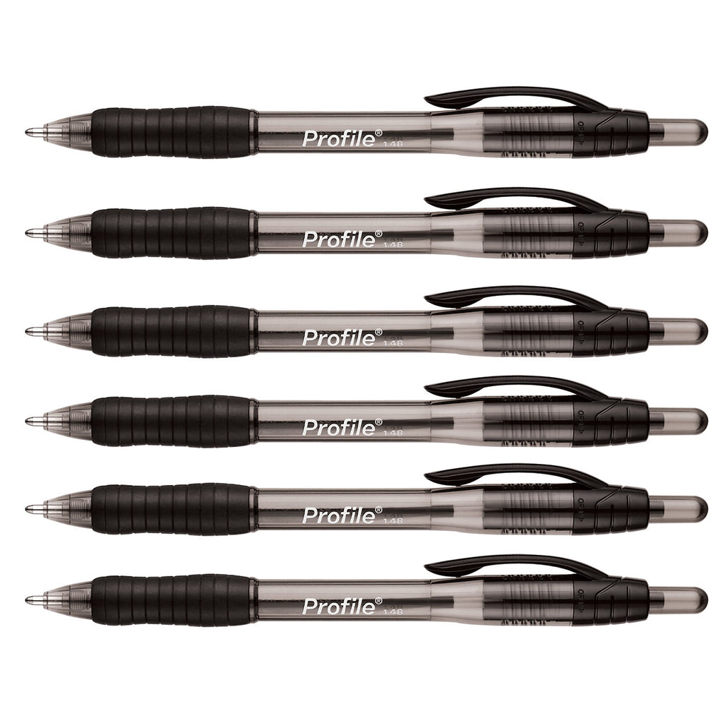 Paper Mate Profile Black Ballpoint Pen 1.4b Retractable, Bold Point Pack of 6